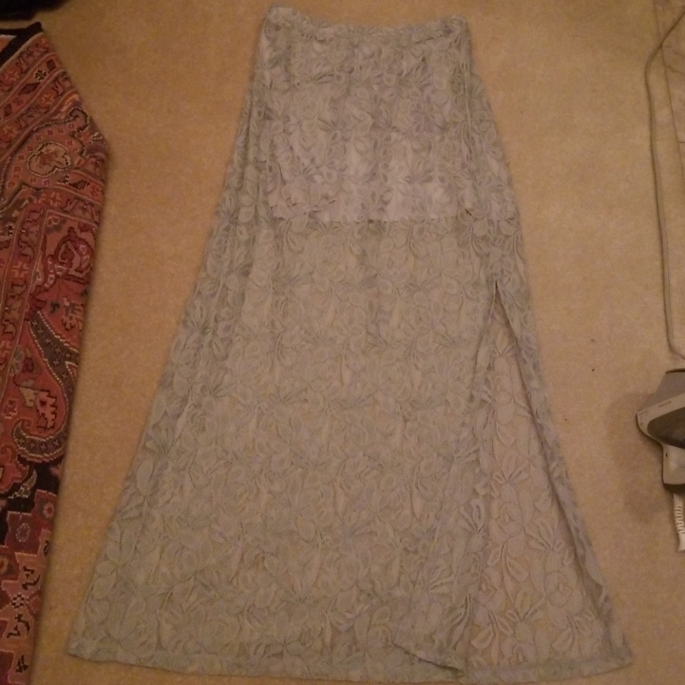 Grey lace maxi skirt